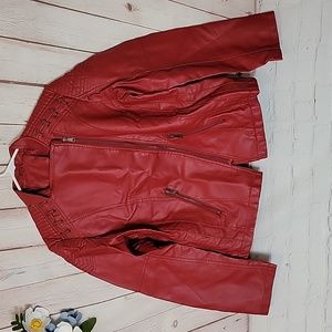 NWOT Faux leather zip up jacket red Amore